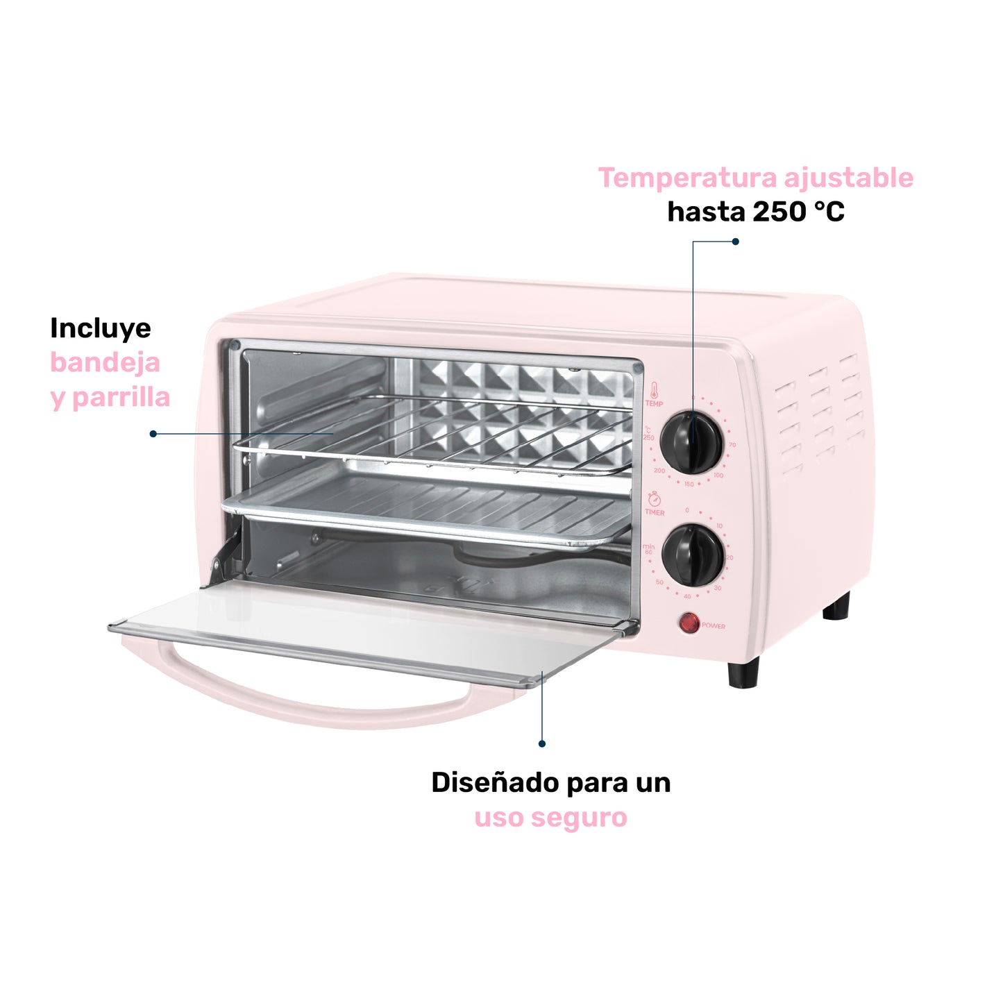 Horno Tostador Eléctrico Lucky KÜKI PINK